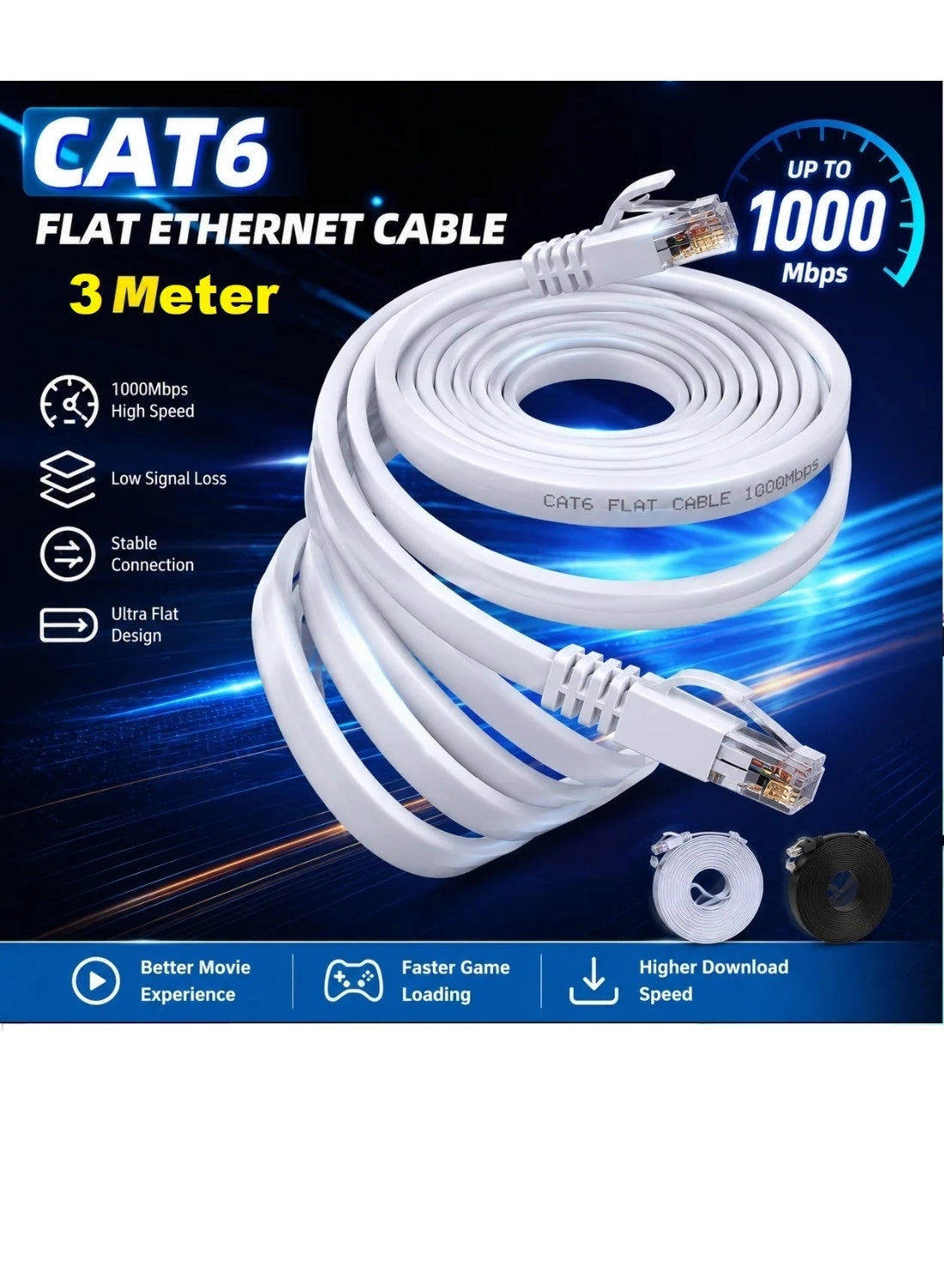 YoYoTech High Speed RJ45 cat6 Ethernet Patch Cable - 3 Meter