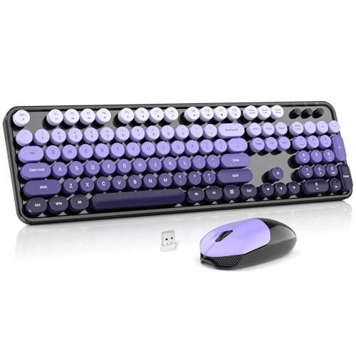 Wireless Keyboard and Mouse Combo - Typewriter Round Retro Wireless