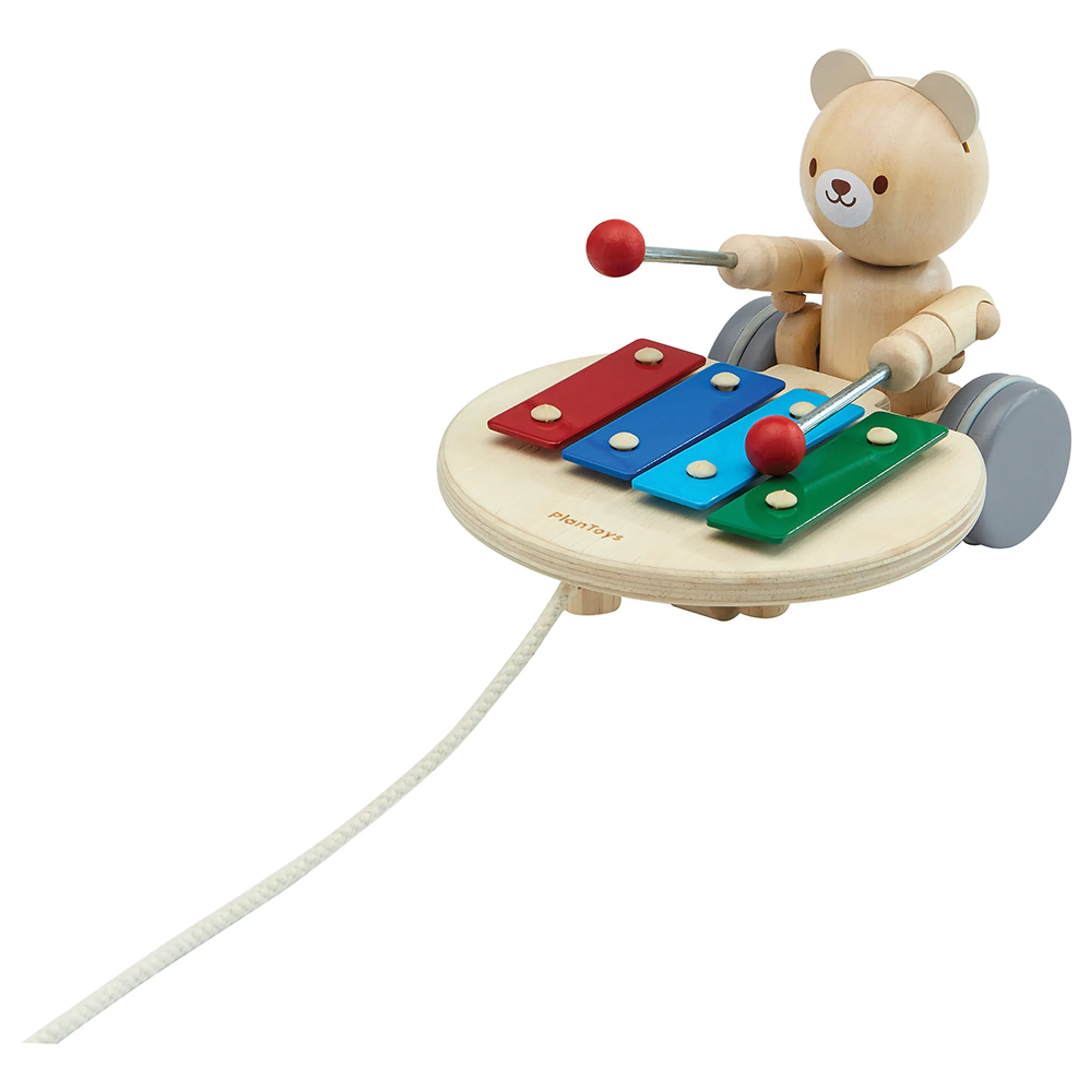 PlanToys Pull-Along Musical Bear - Wooden Suitable for 12 months & above