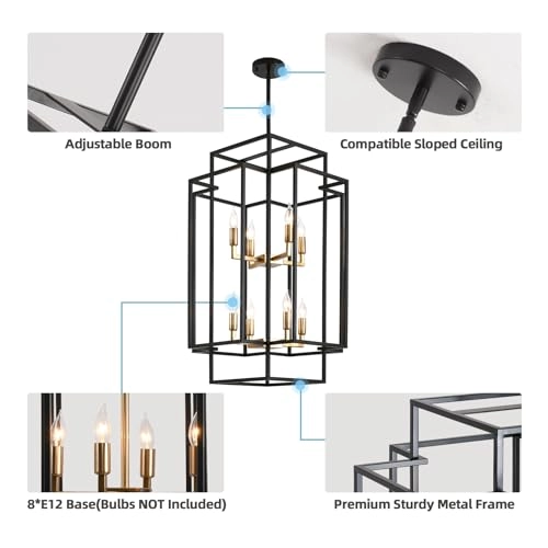 8-Light Lantern Chandelier - 31.5 in Black & Silver