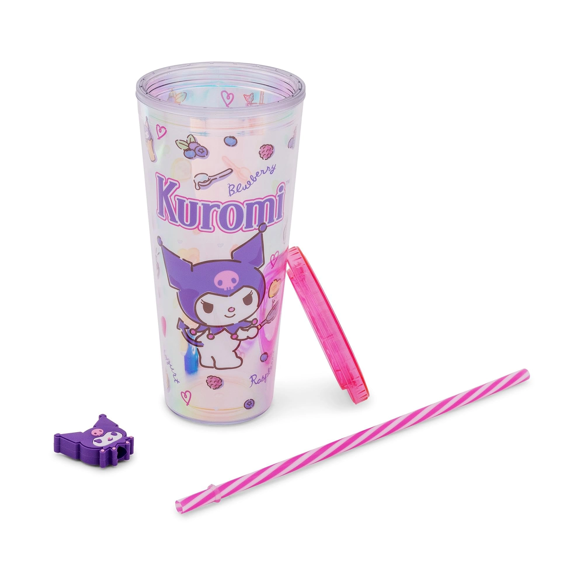 Kuromi Reusable Cup - Iridescent Lid and Straw Topper