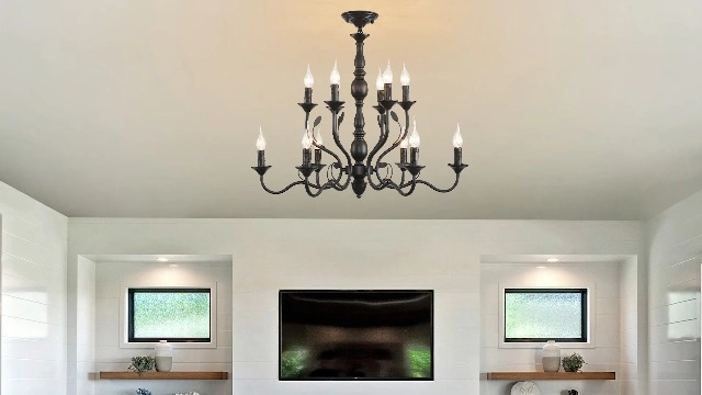Ceiling Chandelier - French Country Black 12-Lights