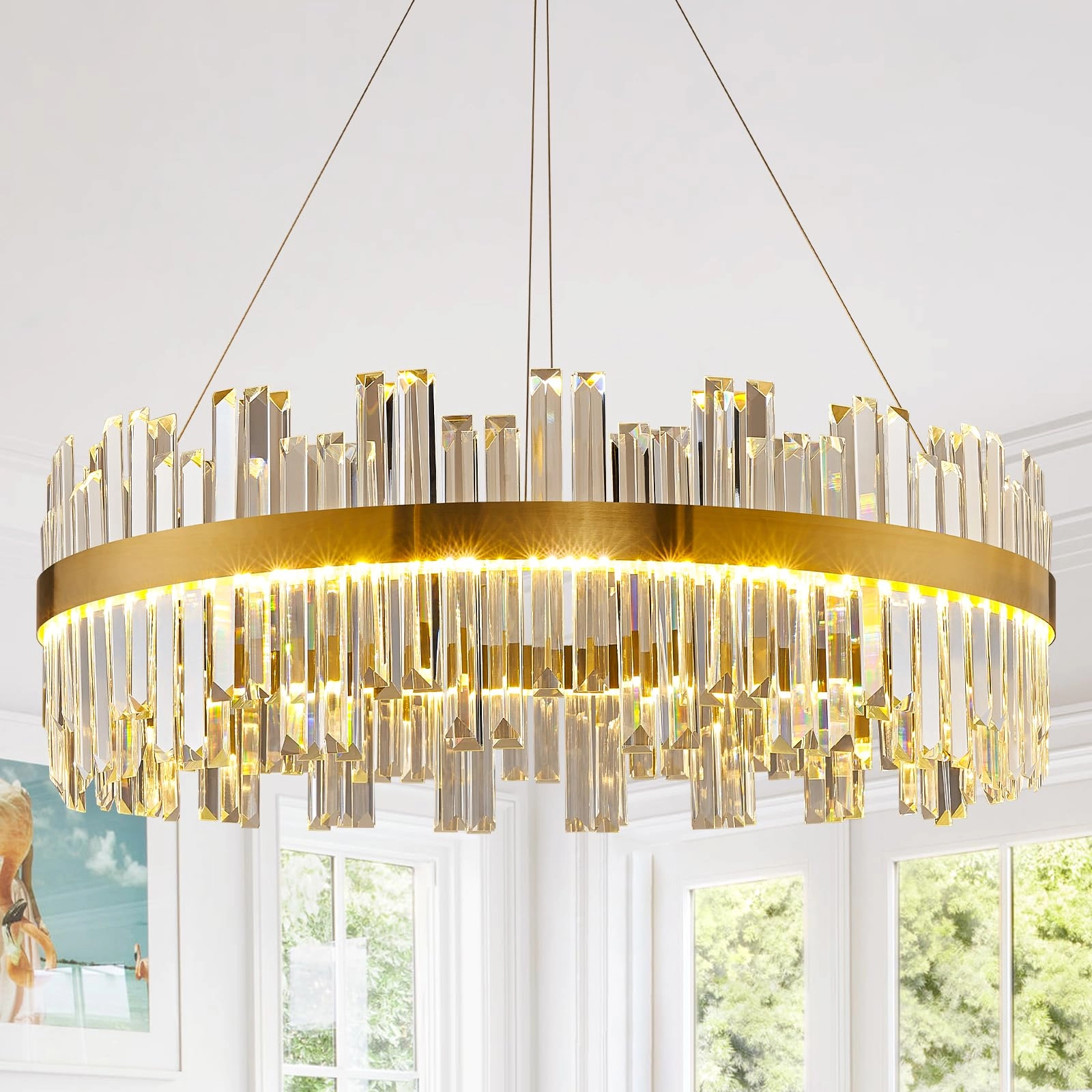 Rectangle LED Crystal Chandelier - 3 Colors Dimmable