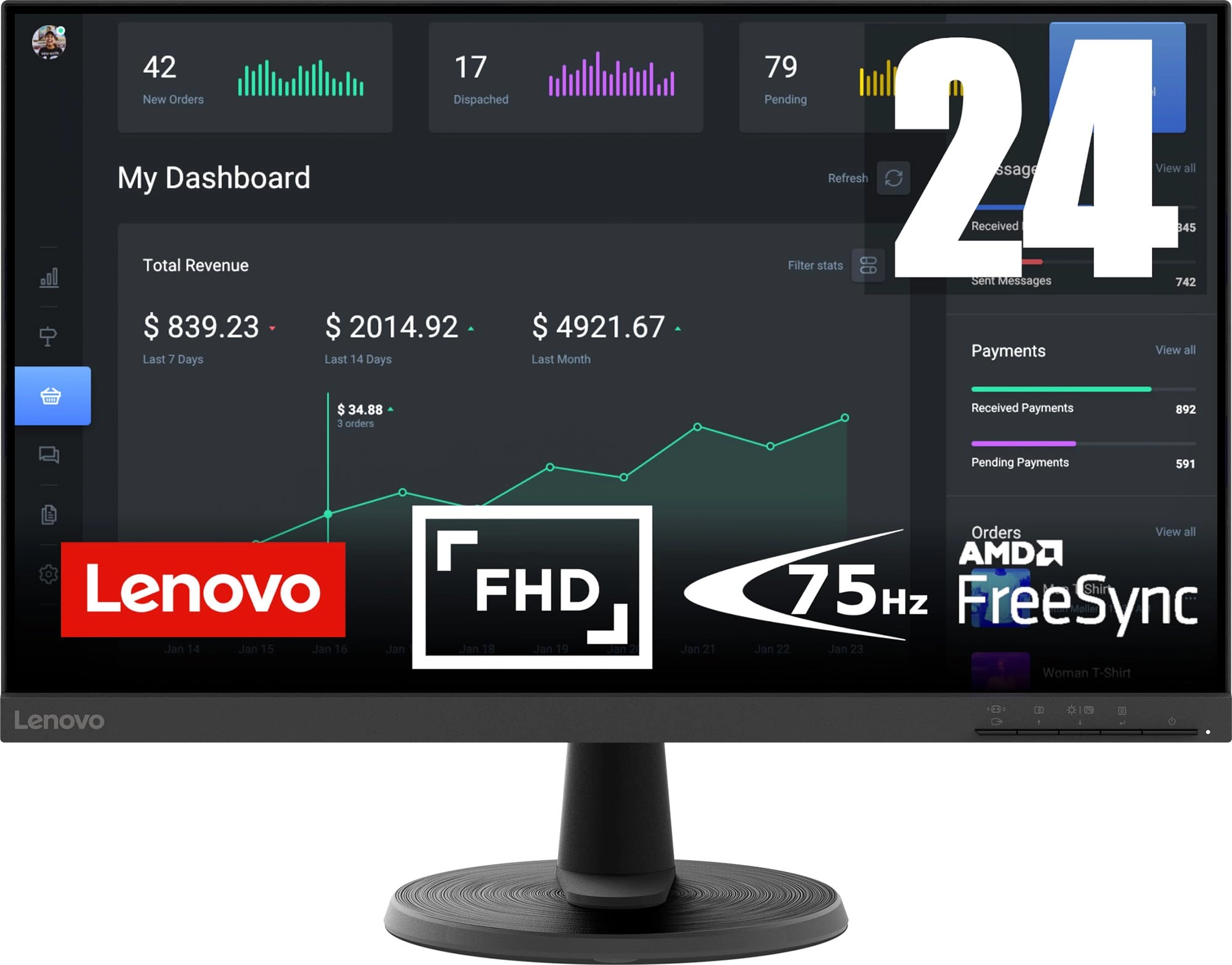 Lenovo D24-40 - 67A2KAC6UK 23.8 Inches 1920x1080
