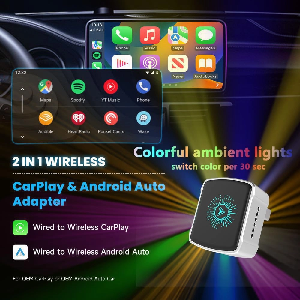 Wireless CarPlay Adapter - 2-in-1 Mini USB/USB-C Plug & Play