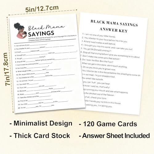 Black Mama Sayings Game Cards - English Adult 60 Pack