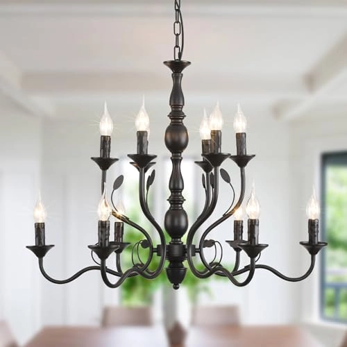 Ceiling Chandelier - French Country Black 12-Lights