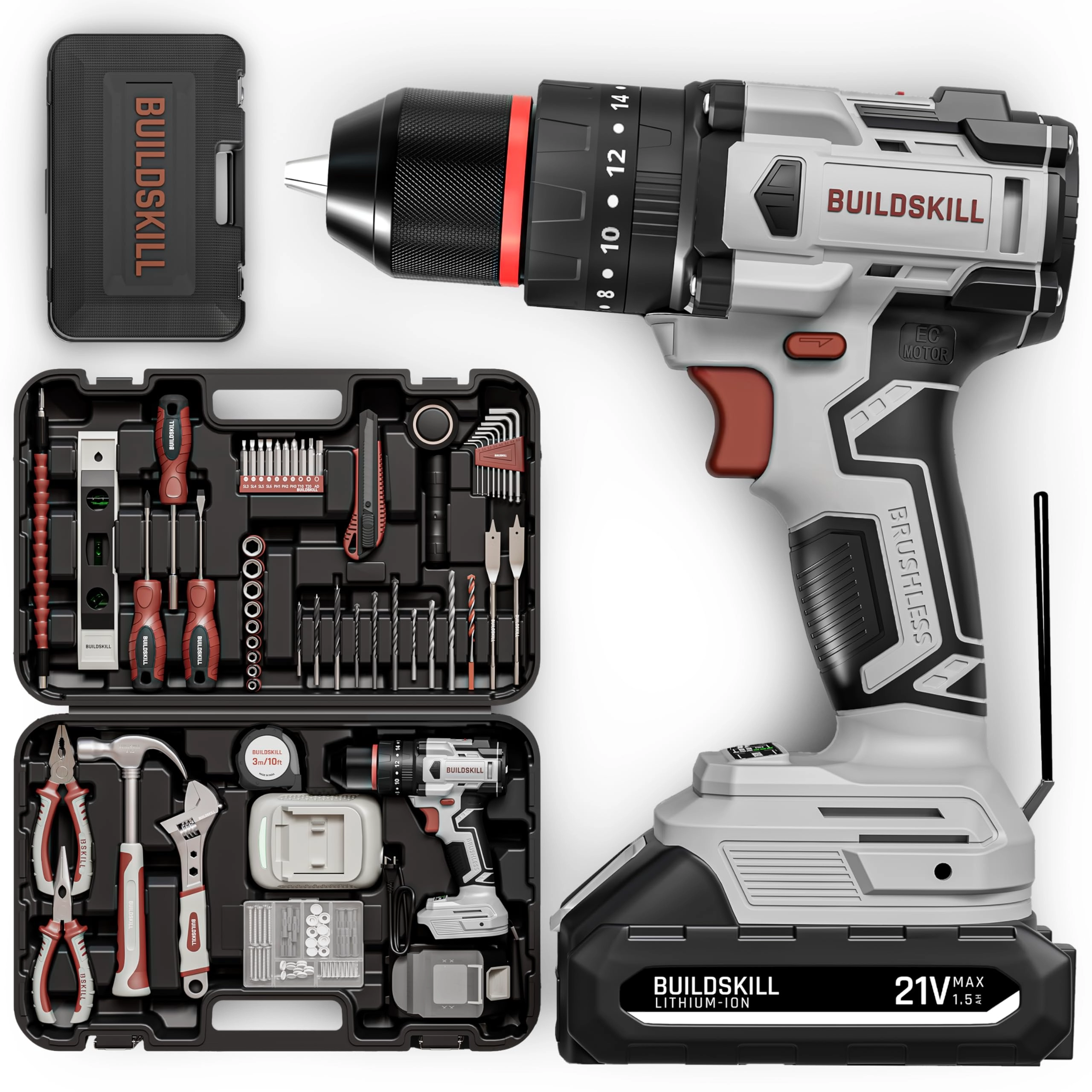 Buildskill, BIPL, Khasra No 9/1, Village Kapashera, Delhi, +91-7838379393, cs@buildskill.com 21V Cordless Brushless Drill Machine Toolkit - 1.5Ah