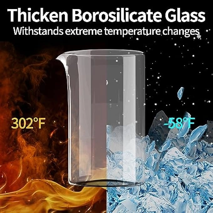 French Press - 34Oz Borosilicate Glass 4 Filters Portable