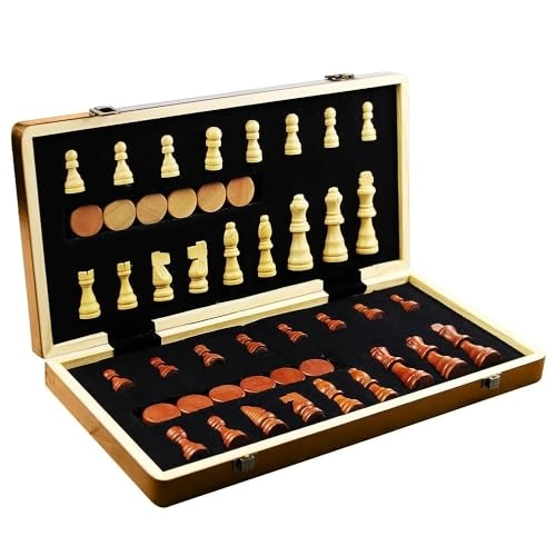 Chess and Checkers - Wooden Magnetic Hazelnut Finish