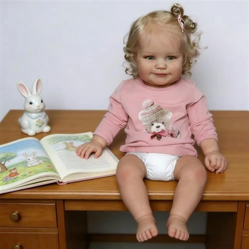 Reborn Baby Doll - 20 Inch 50 cm Vinyl Girl Smiling Blonde Hair Ages 3+