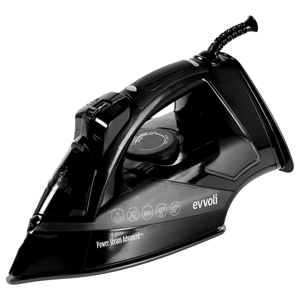 evvoli Steam Iron - Ceramic Soleplate 2800W Black