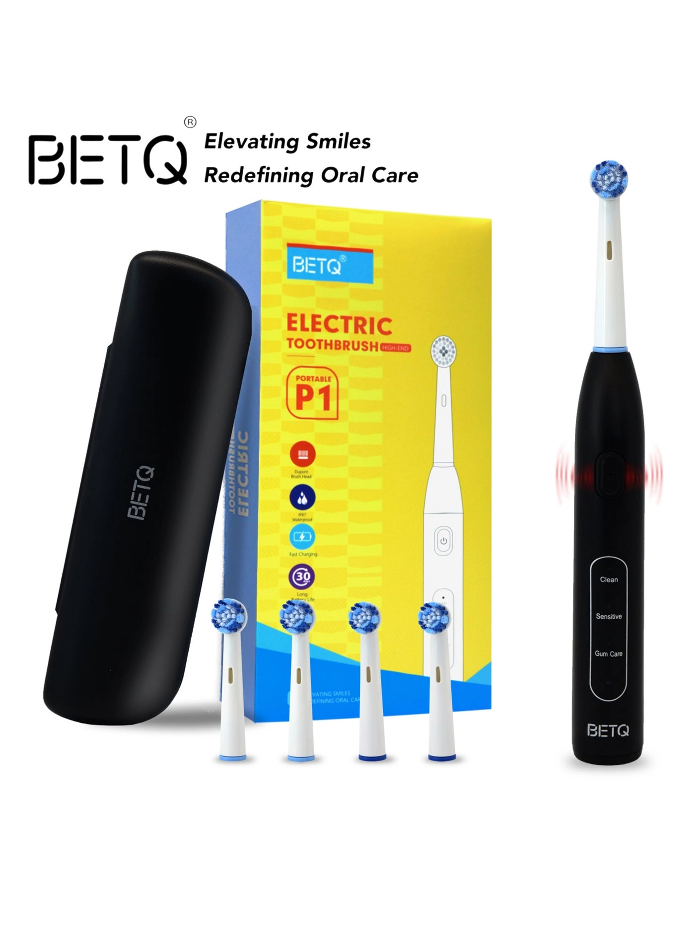 P1 - Portable Series Rotary Electric Toothbrush Dupont Brush Heads*4 Travel Case Use Time > 30 Days