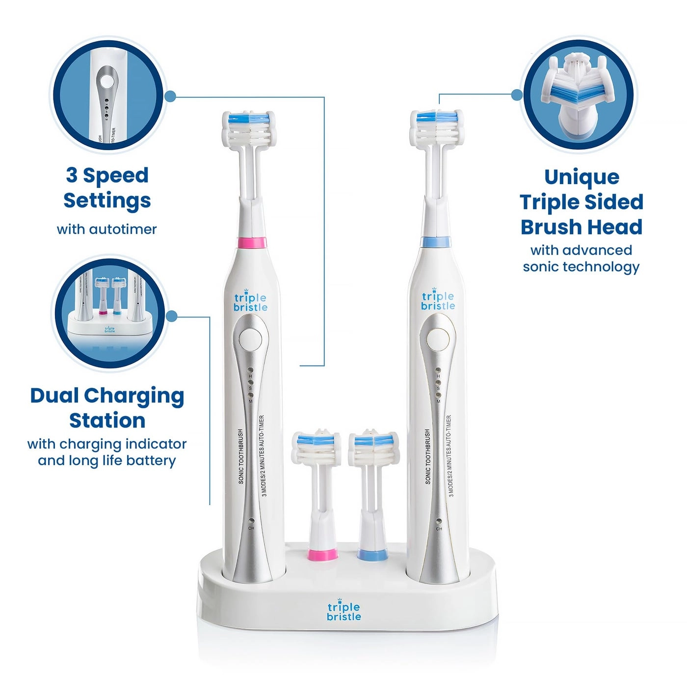 Sonic Duo - 2 Toothbrushes Dual Rechargeable Stand