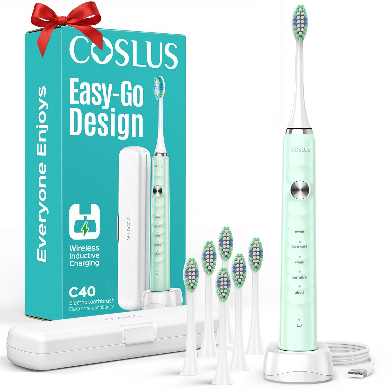 COSLUS Sonic Electric Toothbrush - 47000 VPM 5 Modes 6 Brush Heads