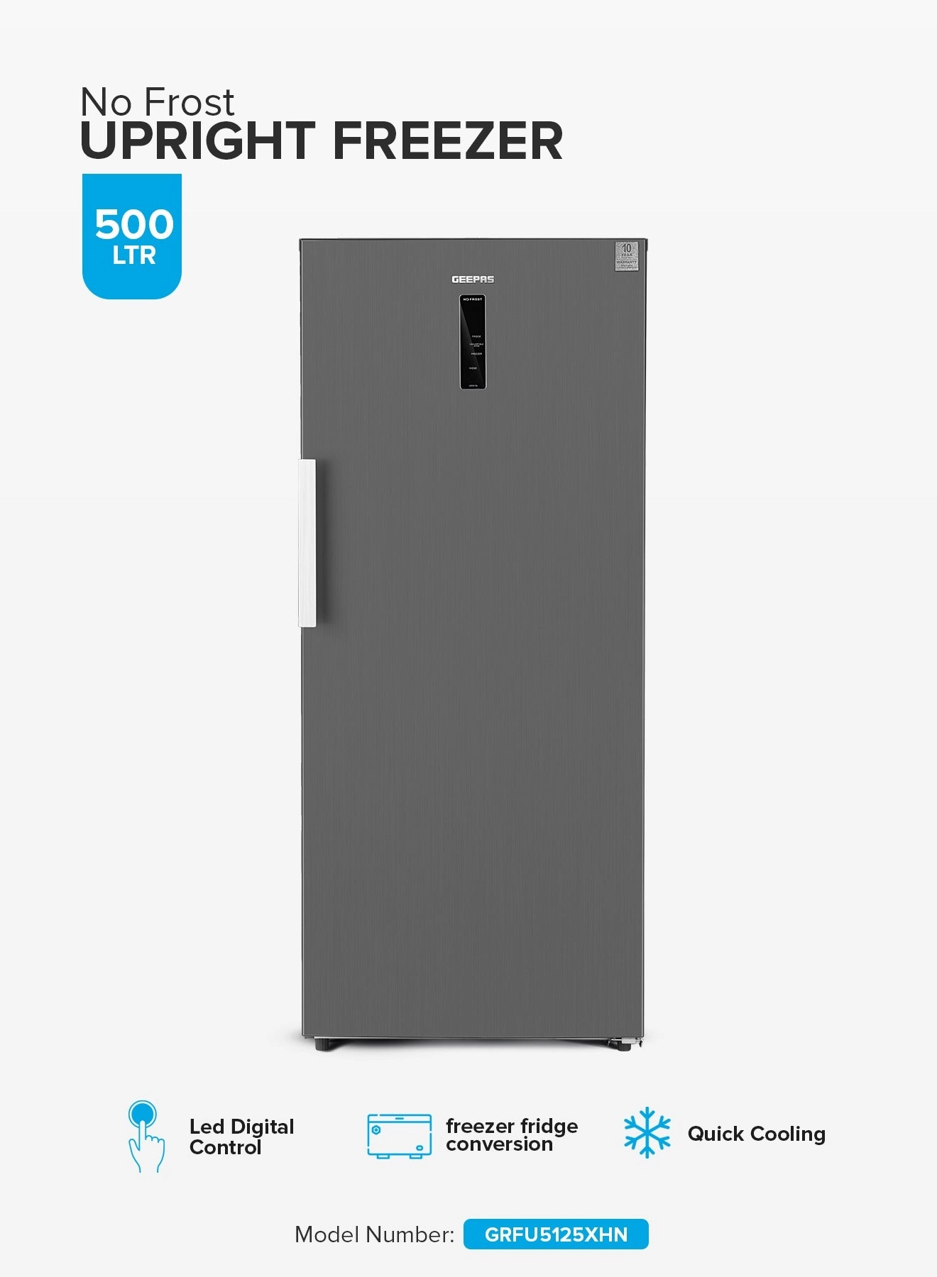 GEEPAS No Frost Upright Freezer Convertible GRFU5125XHN