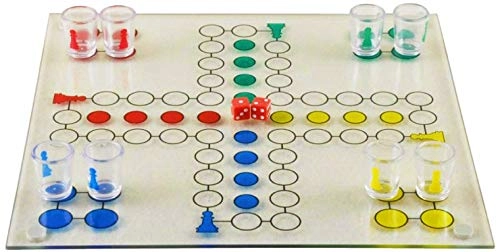 Ludo Drinking Game - 16 Shot Glasses 2 Dice Glass Game Board