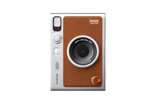 Instax Mini EVO - Brown + Instax Mini Instant Film Sheets - 60 Sheets + microSD Memory Card - 32GB + Small Padded Carrying Case + SD Card Reader + Microfiber Cleaning Cloth