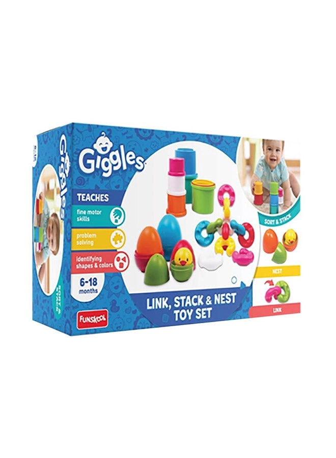Link Stack & Nest Toy Set - 6 -18 Month with 8 Stacking drums 4 nesting eggs and 1 chick and 12 chain links