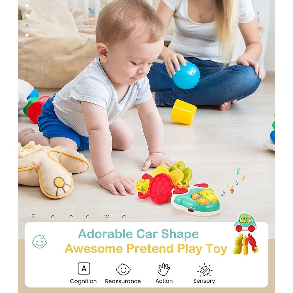 Baby Rattle Teething Car Toy - High-quality plastic with food-grade silicone.
