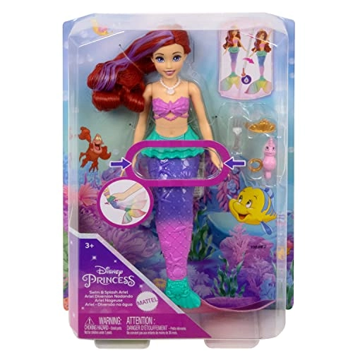 Ariel Swimming Mermaid Doll - Color-change hair and tail Includes seahorse friend