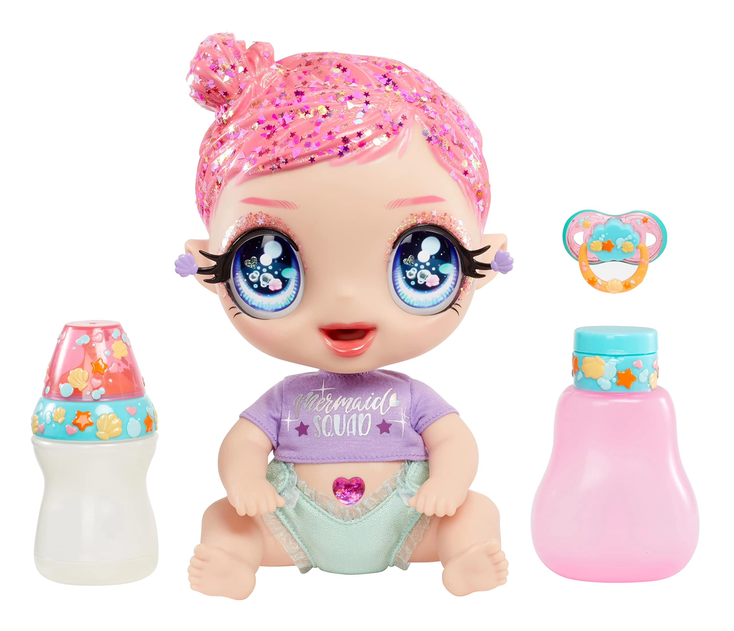 MGA Entertainment Marina Finley Glitter Babyz Doll - 3 Magical Color Changes Pink Glitter Hair Ages 3+