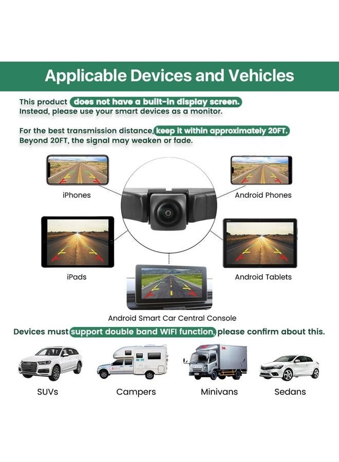 WiFi Car Wireless Backup Camera - Night vision 5G WIFI 1280*720p