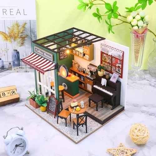 Miniature Wooden Dollhouse Building Kit - 3D Mini Coffee House