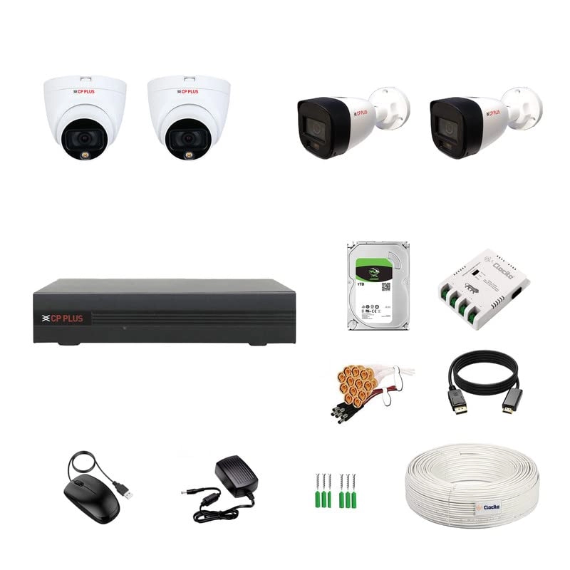 2.4MP 4CH DVR - 4CH + 2.4MP Dome Camera - 2 Nos + 2.4MP Bullet Camera - 2 Nos + 1 TB HDD - 1TB + 4 CH SMPS + CCTV Cable + BNC/DC Connectors