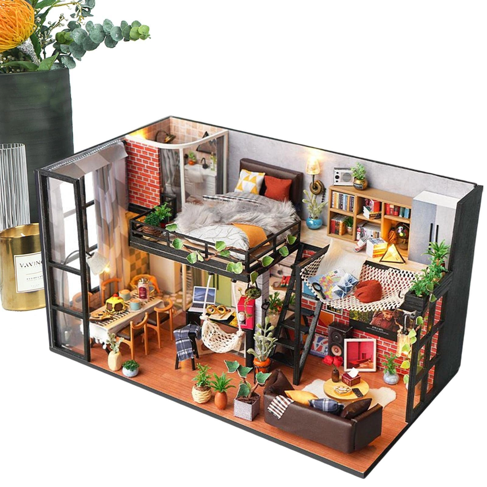 CRTGW DIY Miniature Dollhouse Kit - Wooden LED Lights