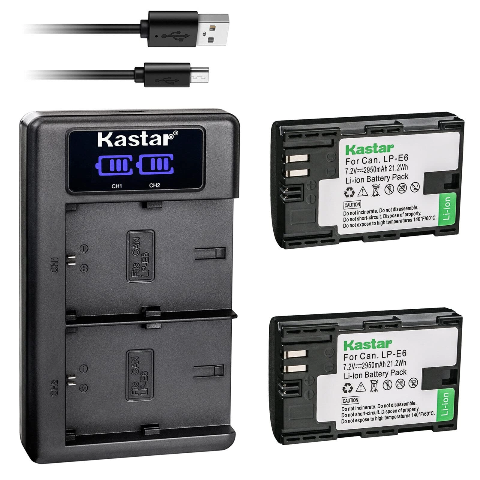 Kastar LP-E6 - 2950mAh + LKD2 USB Charger - LCD Dual