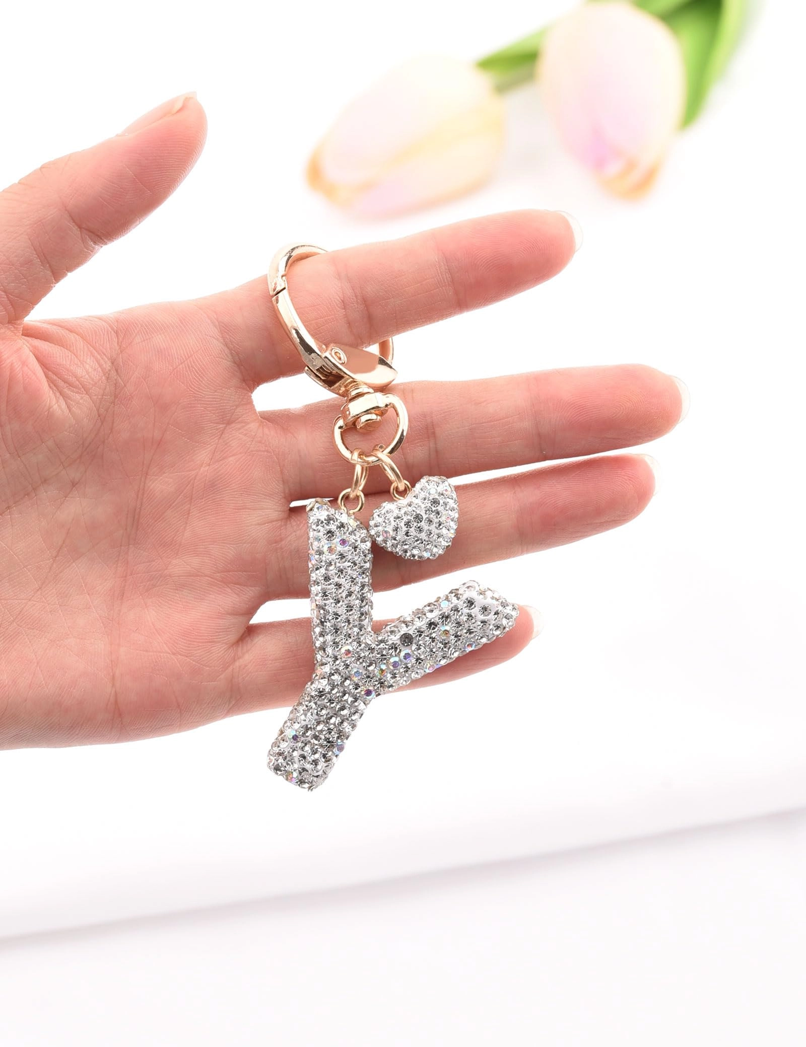 Initial Keychain - L Purple Rhinestone