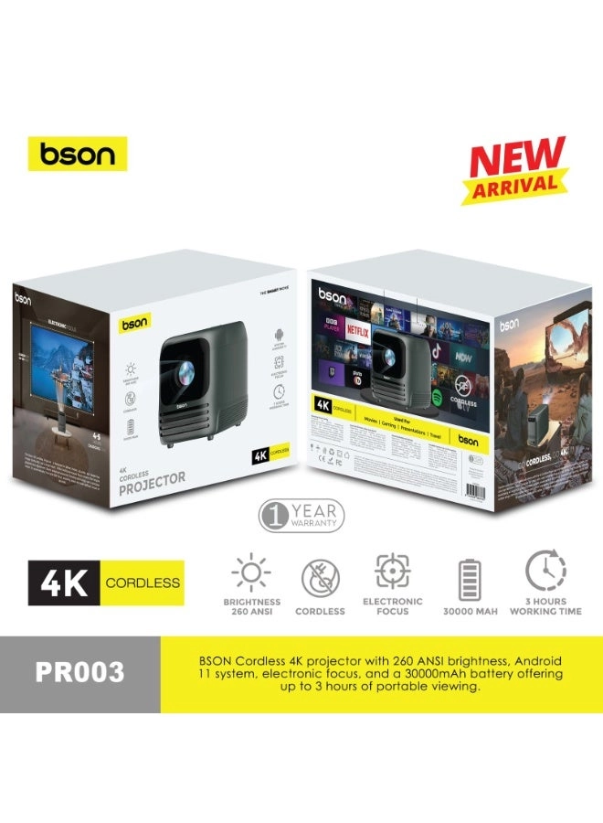 4K Cordless Projector PR003 260 ANSI lumens