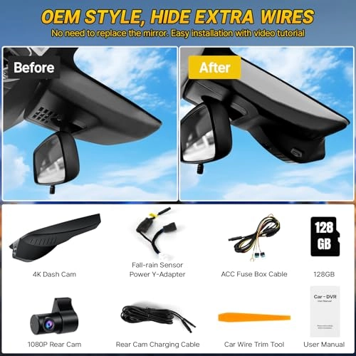 Front 4K + Rear 1080P - 4K 1080P for Toyota Corolla Gen12 E210 2023 2024 2025 LE SE XLE XSE Hybrid Hatchback