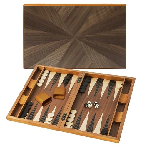 Wooden Folding Inlay Backgammon - Premium Double Stripe