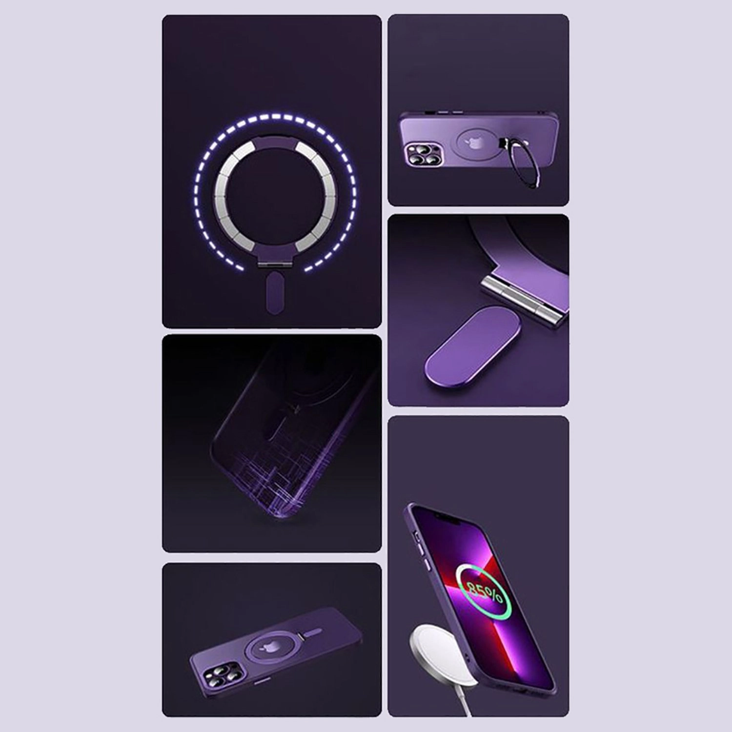 MagSafe Ring Stand Case With Screen Protector for iPhone 15 Pro