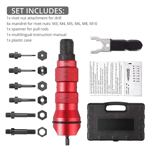 Rivet Nut Drill Adapter Kit - 6 Interchangeable Heads 150 Nuts 18V-24V