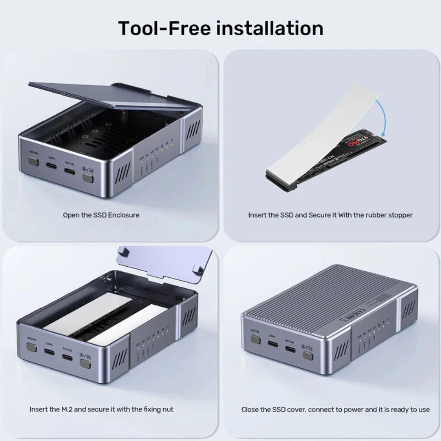 SolidForce SSD Enclosure - USB-C M.2 SSD SATA PCIe 2230/2242/2260/2280