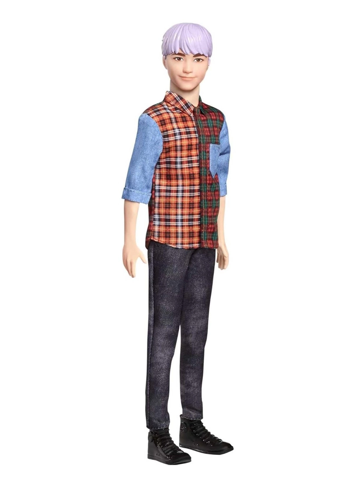 Ken Fashion Doll - Sculpted Purple Hair Plaid Shirt Ages 3+