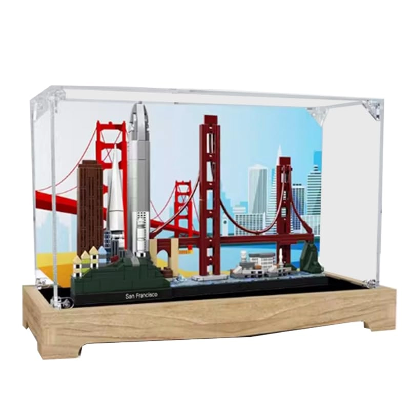HCAEIOFJ Clear Acrylic Display Case (21043) - 12.59x4.72x7.48in. Wood Bottom