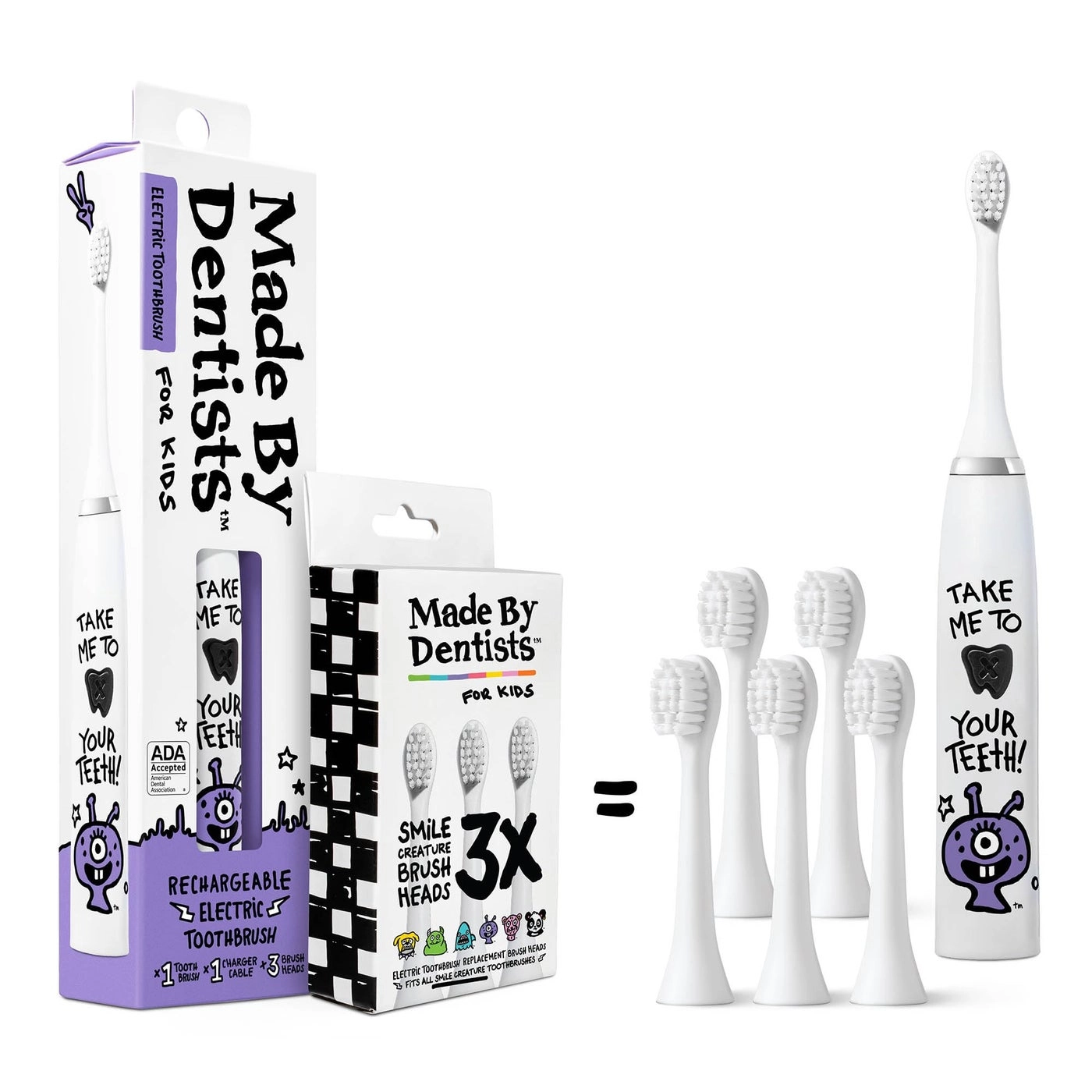 Made by Dentists Kids Electric Toothbrush - Rechargeable Vibrating Timer 6 Replacement Heads