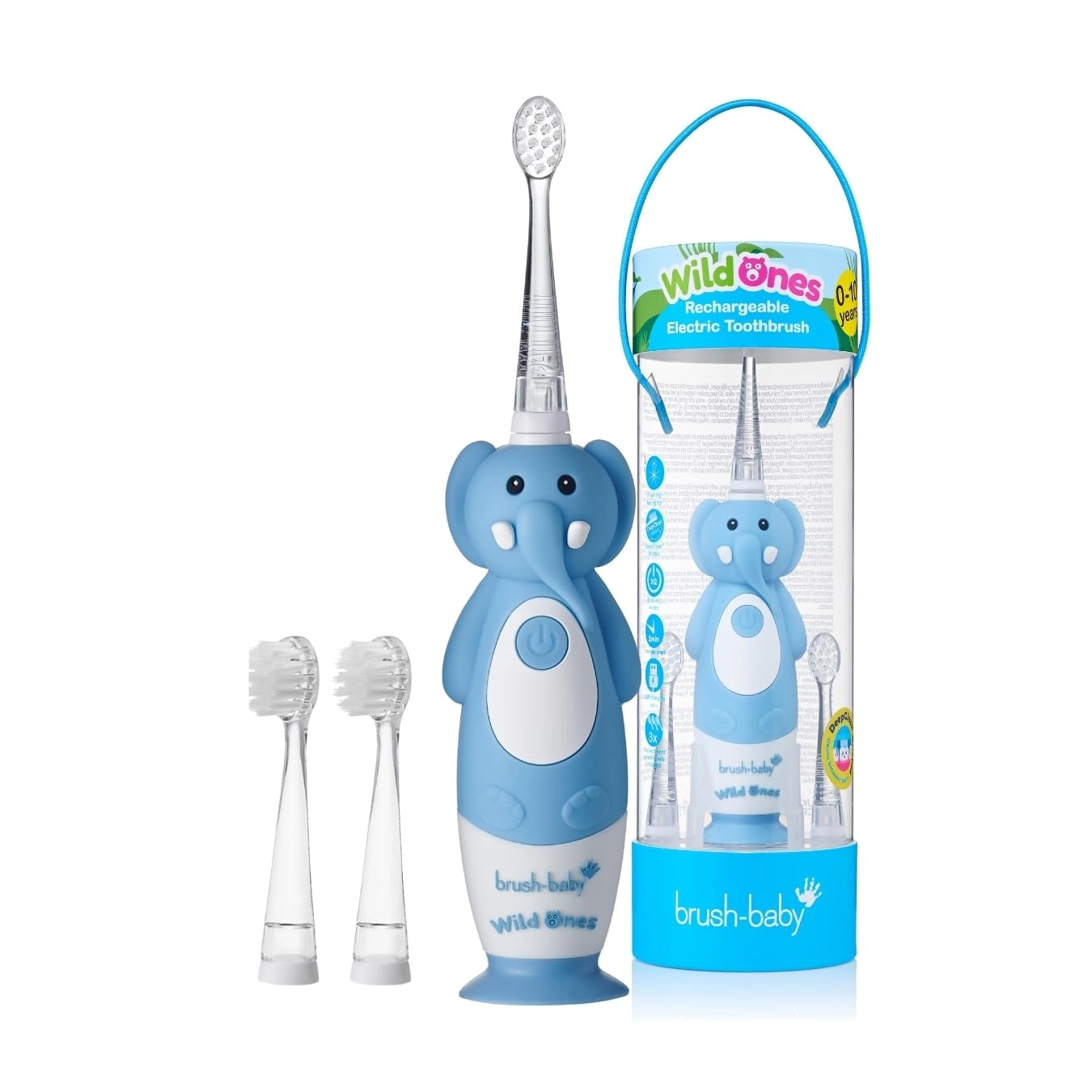 Brushbaby Ltd Kids Electric Rechargeable Toothbrush - Elephant 3 Brush Heads USB Charging