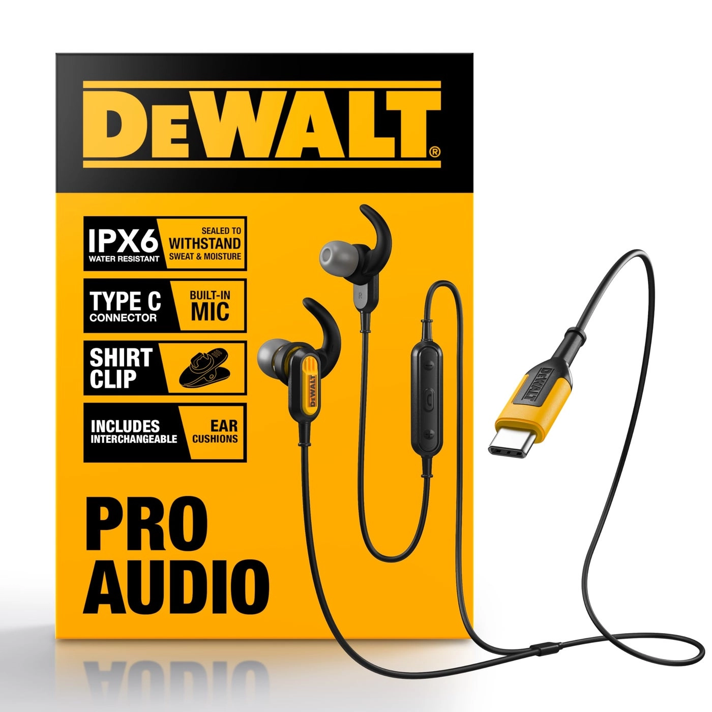 DeWALT Heavy Duty Jobsite USB C Wired Headphone