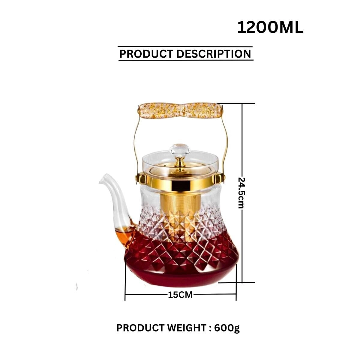 Glass Teapot - heat-resistant glass 1200ml