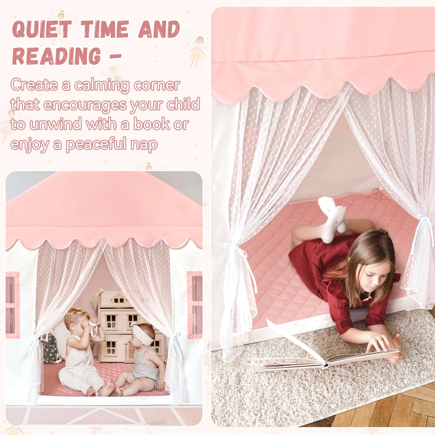 Kids Play Tent - 35.5 inches (W) x 57 inches (L) x 53 inches (H) Pink