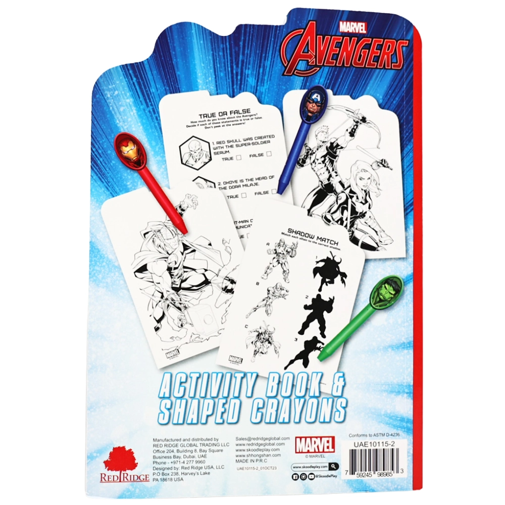 Avengers Activity Book and Shaped Crayons - 3+ years 4 pcs