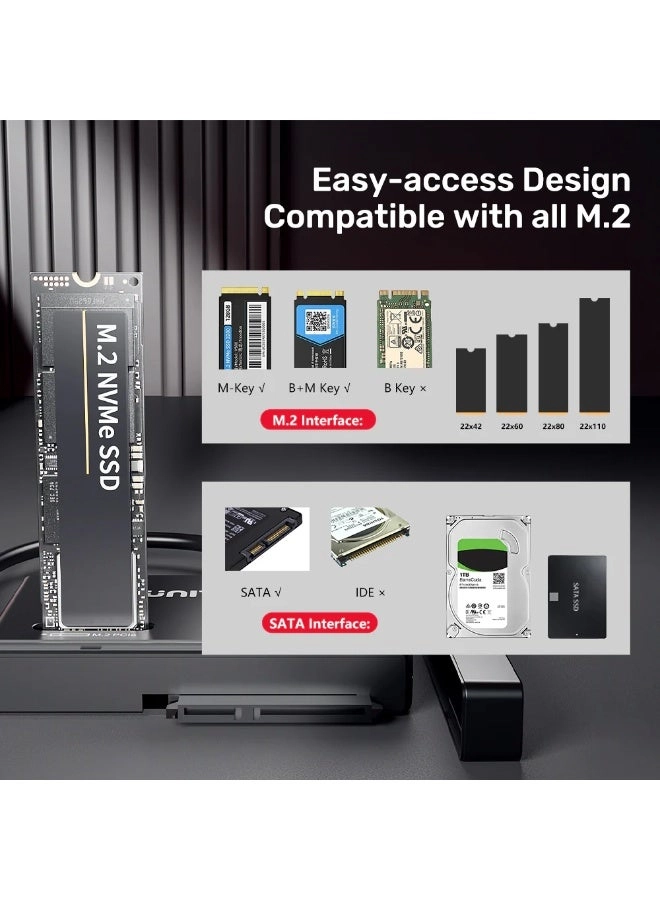 NVMe M.2 SSD & 2.5”/3.5” SATA HDD Docking Station - Dual Drive Support