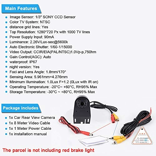 Brake Light Reversing Camera - Night Vision 1280 x 720 pixels