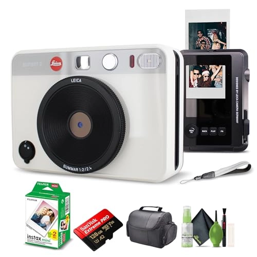 Sofort 2 - White + Travel Bag + Cleaning kit + Fujifilm Instax Mini Instant Film - 20 Exposures + microSDXC Extreme Pro - 128GB