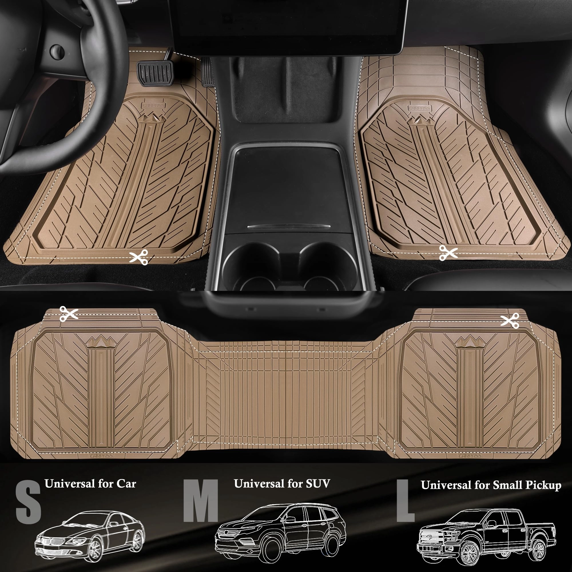 Rubber Floor Mats - All Weather Trim-to-Fit 3-Piece